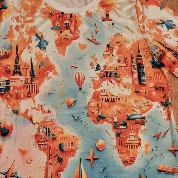 Artfully done world travel map bright orange and turquoise on white background l - Picture 3 of 8